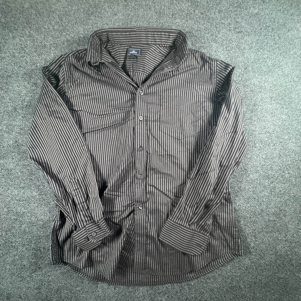 Dockers Dress Shirt Men L 16/16.5 Black Gray Pinstriped Cotton Button Up Formal